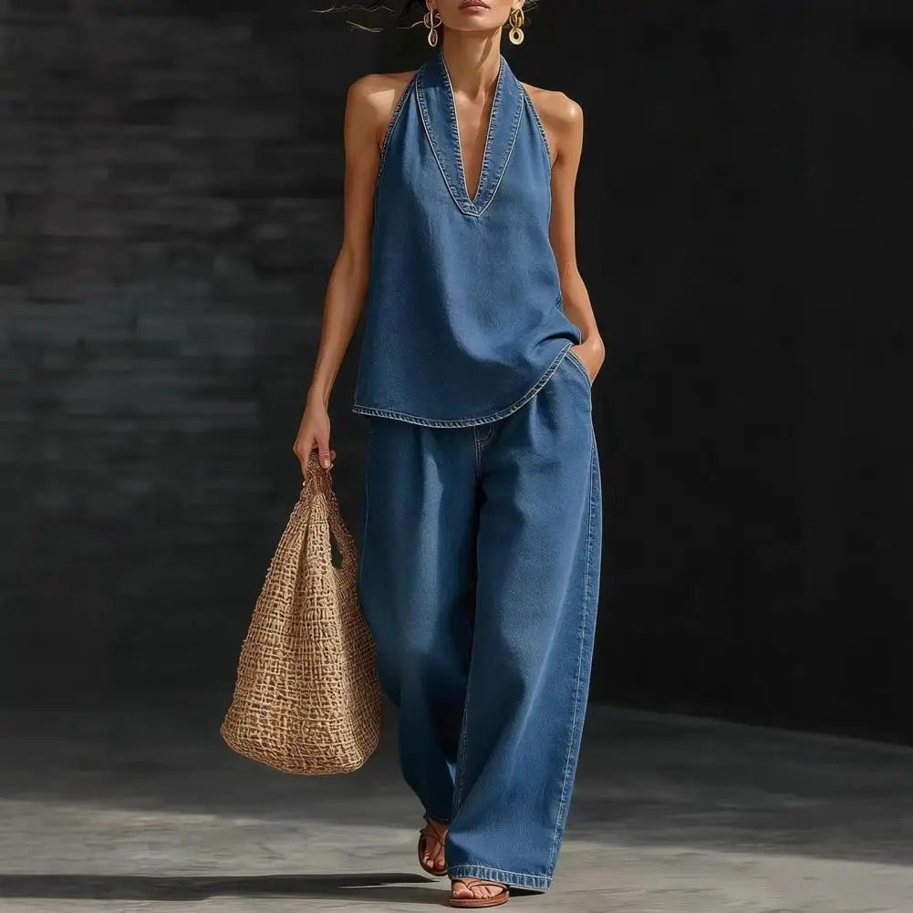 Evangeline | Washed Denim Vest and Trousers