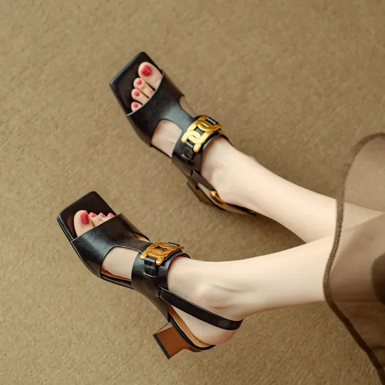 Hortensia | Chain Detail Block Heel Sandals