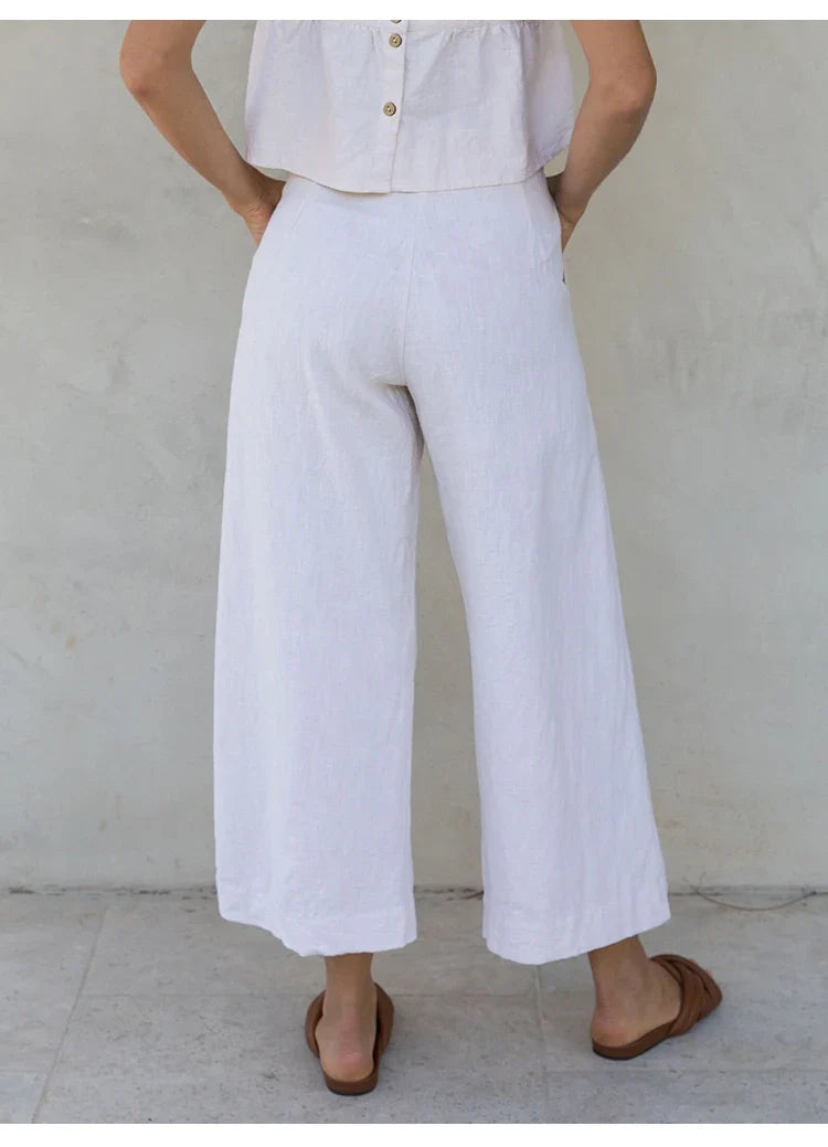 Olympie | Pleated Cotton Linen Culottes