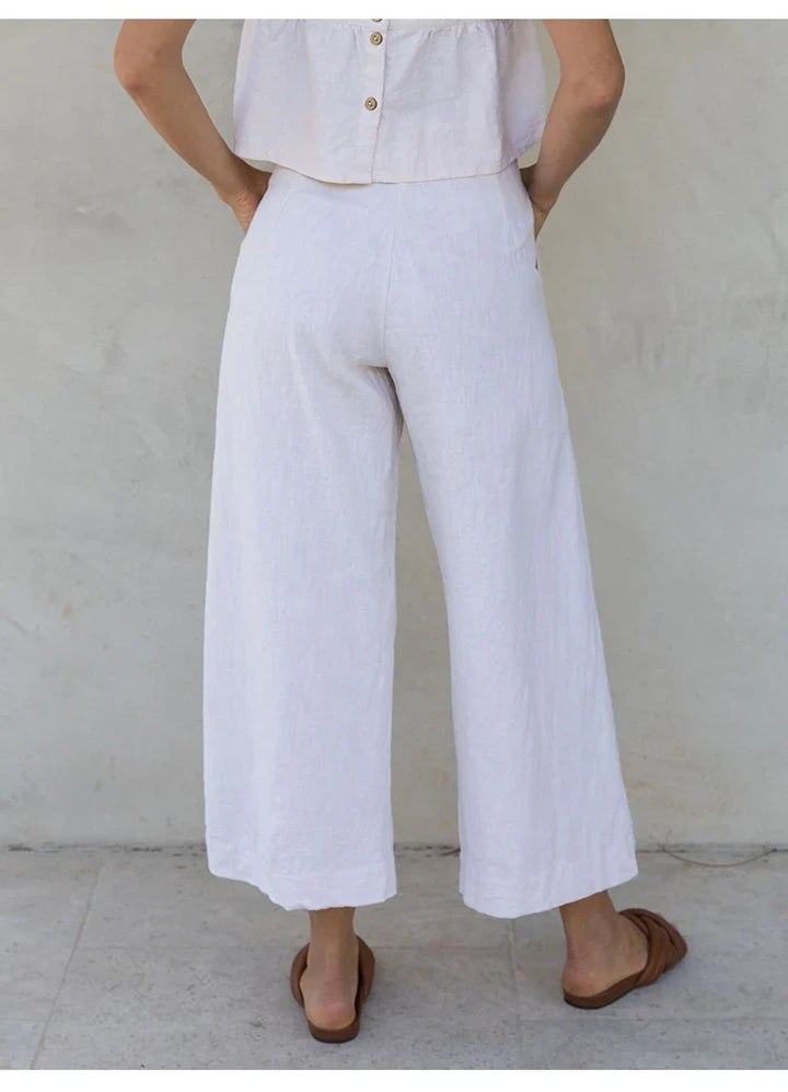 Olympie | Pleated Cotton Linen Culottes
