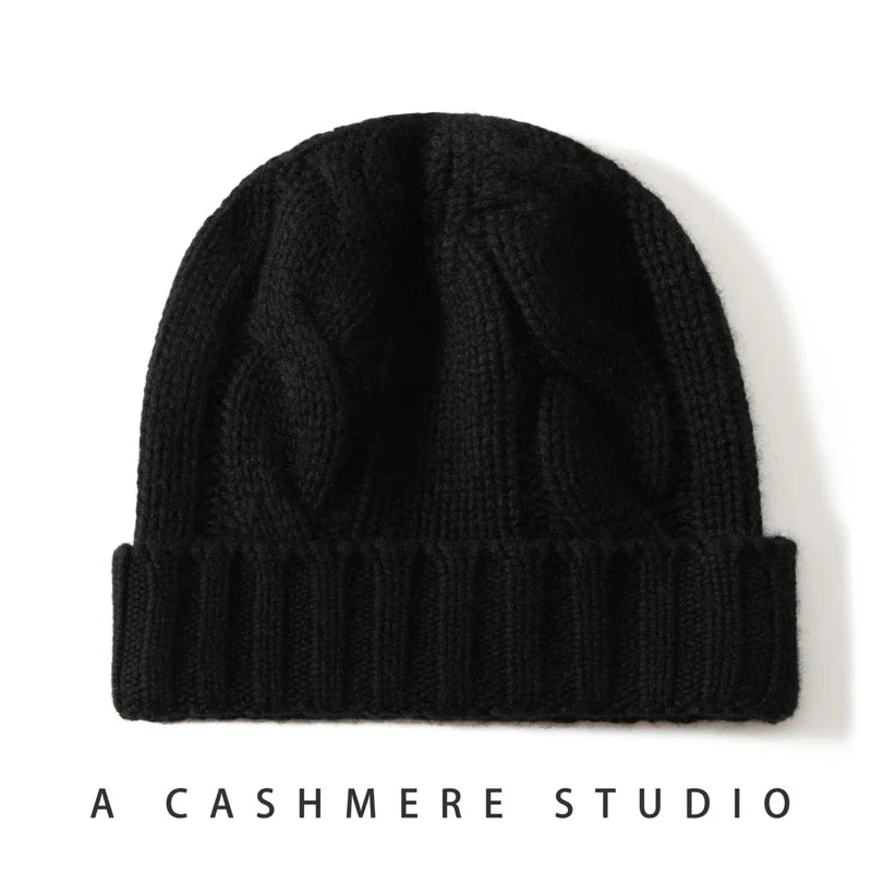 100% Cashmere Cable Knit Beanie