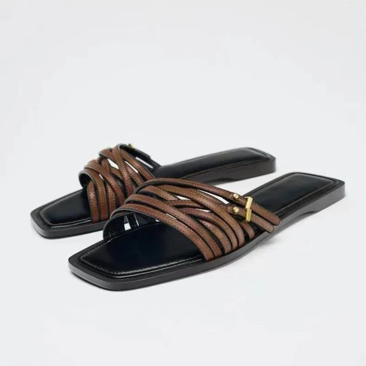 Venise | Leather Square Toe Buckle Slides