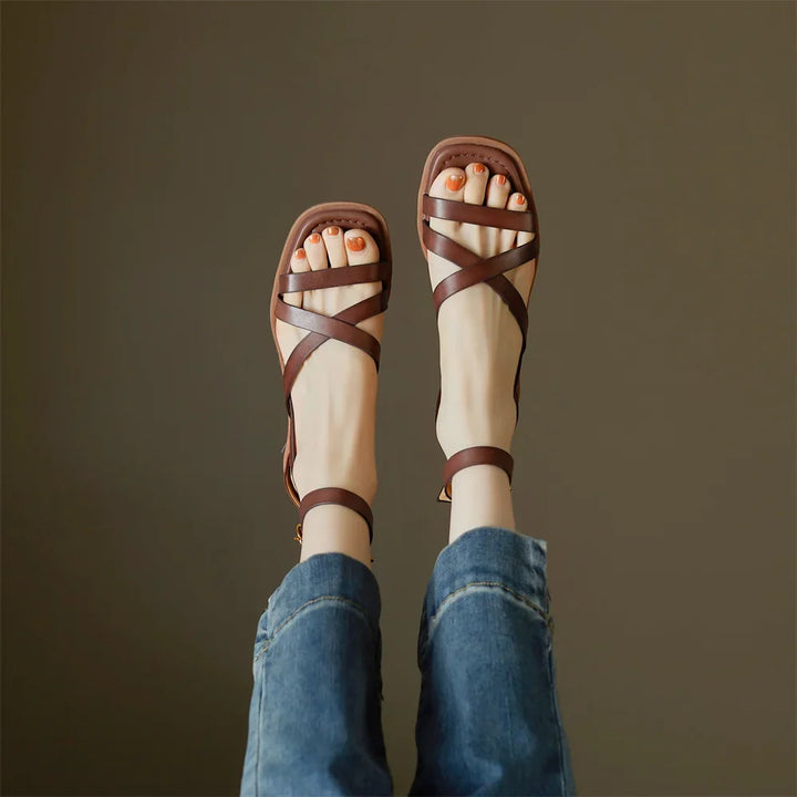 Nora | Woven Leather Ankle Buckle Sandals