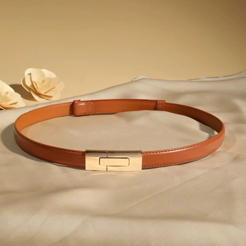 Smooth Leather Belt, Small Gold Buckle