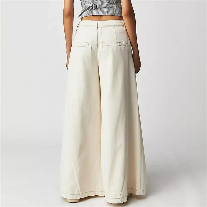Tharsile | Pleated 100% Cotton Wide Jeans