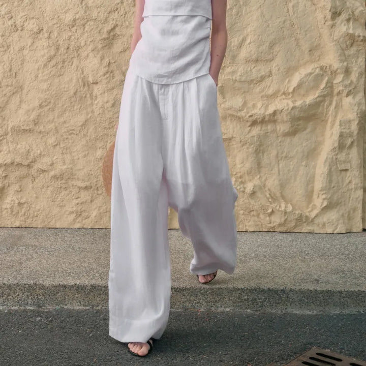 Valentina | Deep Pleated Linen Blend Pants