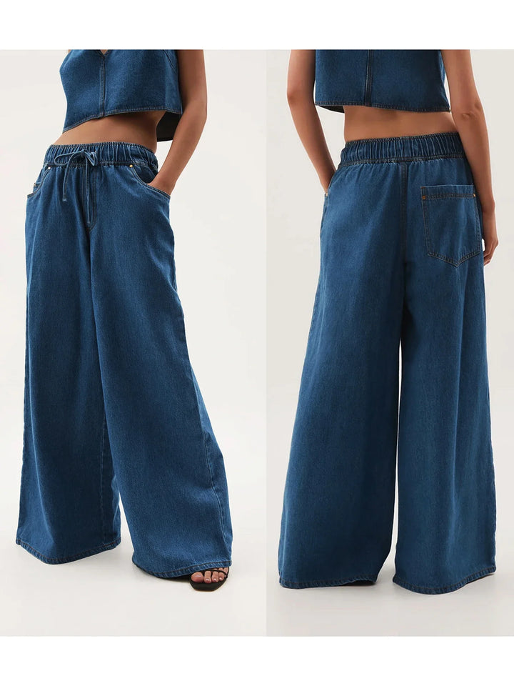 Mariange | Drawstring Wide Leg Denim Jeans