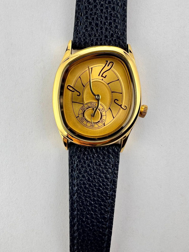 Faceted Steel Watch, Leather Strap