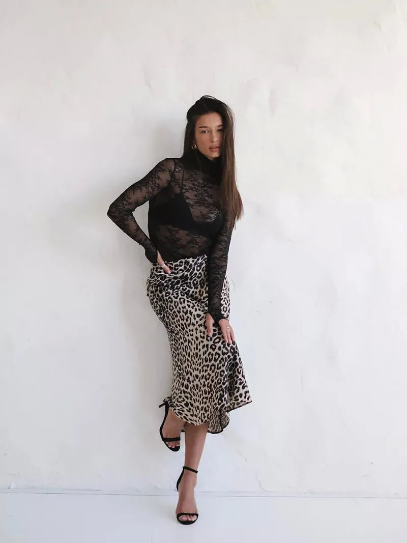 Alexandrine | Leopard Print Satin Skirt