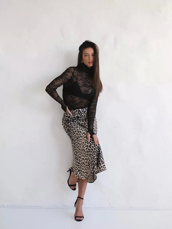 Alexandrine | Leopard Print Satin Skirt