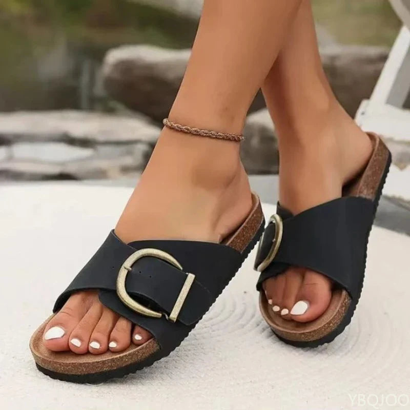 Elsie | Suede Band Buckle Slides
