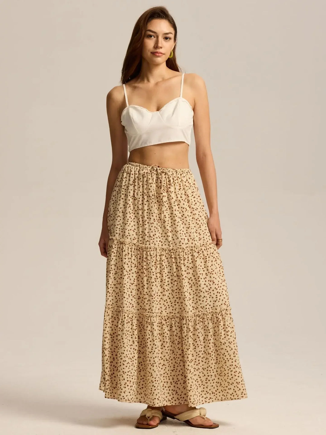 Vivian | 100% Cotton Drawstring Maxi Skirt