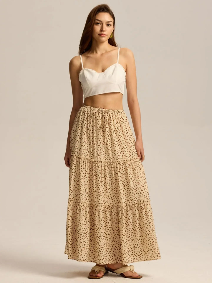 Vivian | 100% Cotton Drawstring Maxi Skirt