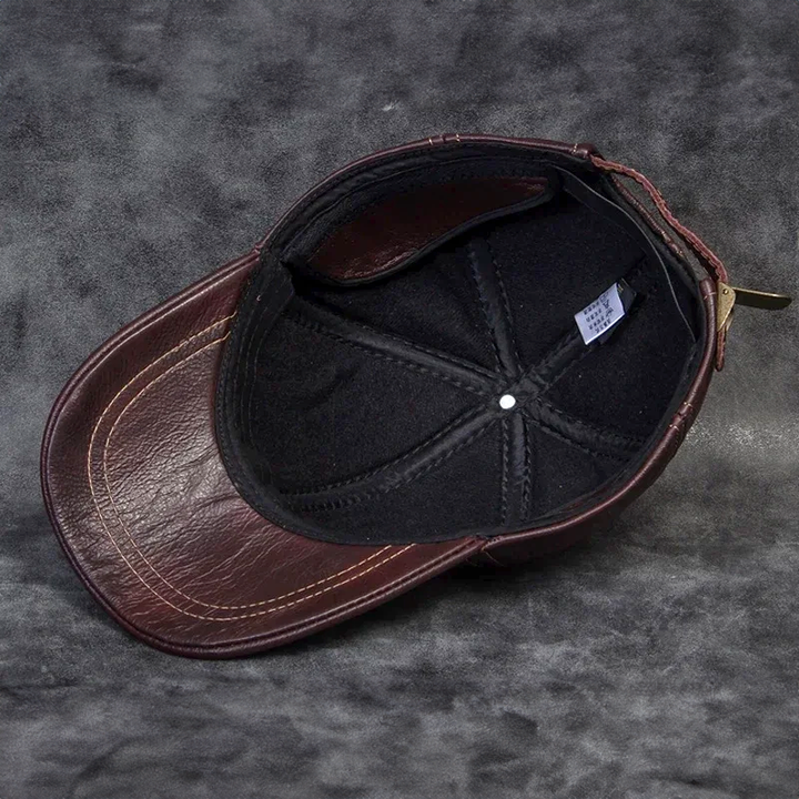 Panelled Leather Flat Cap