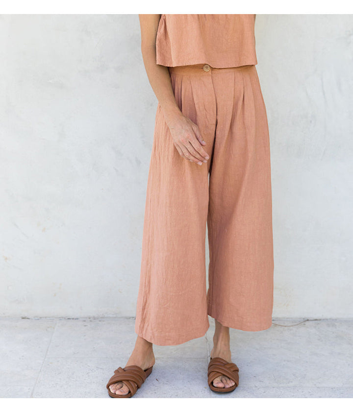 Olympie | Pleated Cotton Linen Culottes