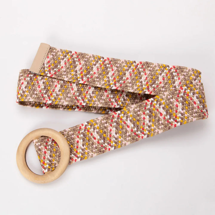 Woven Straw Belt, Wood Ring Buckle