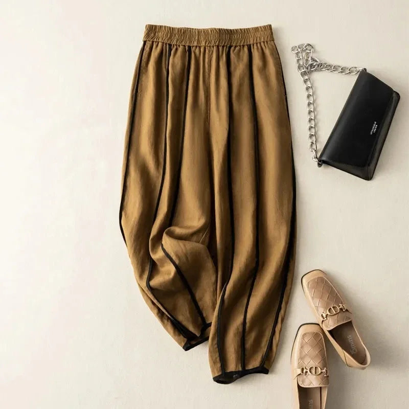 Muguette | Striped Linen Blend Wide Leg Pants