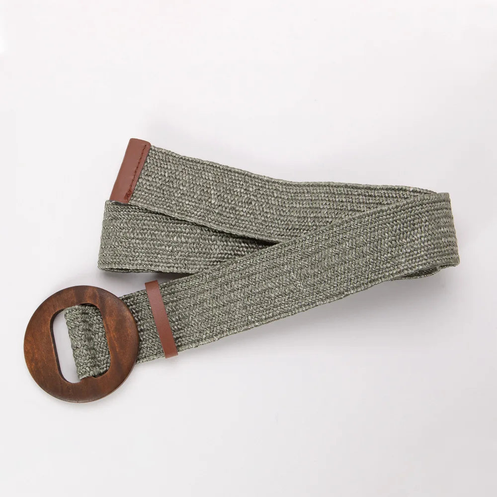 Woven Straw Belt, Wood Ring Buckle