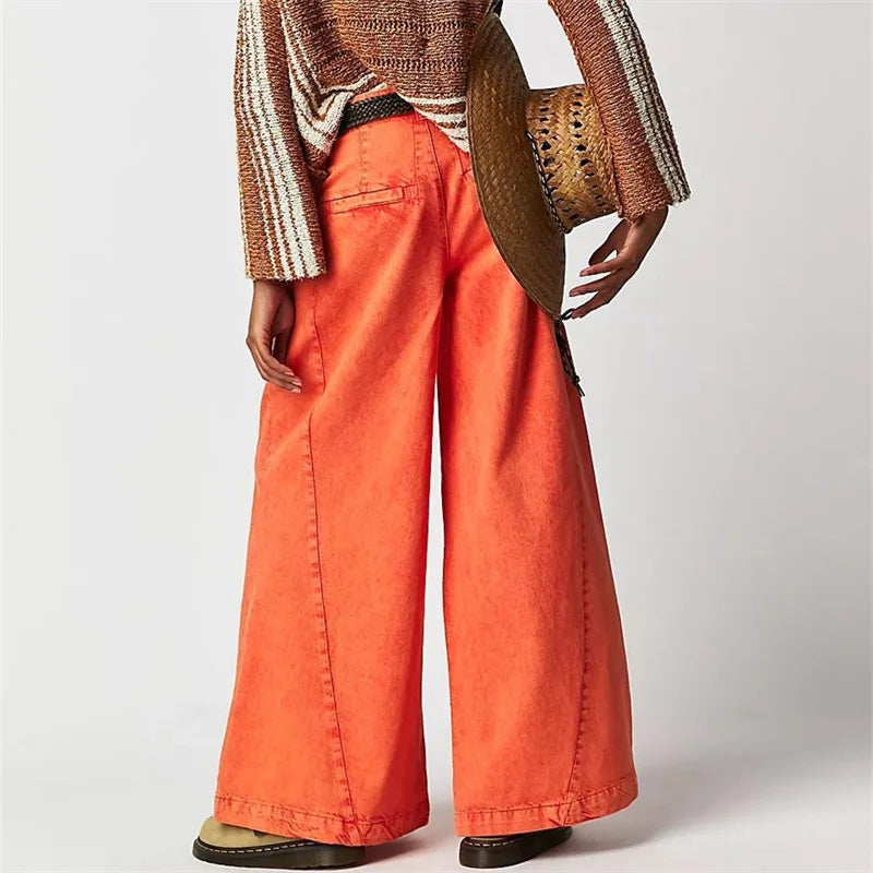 Tharsile | Pleated 100% Cotton Wide Jeans