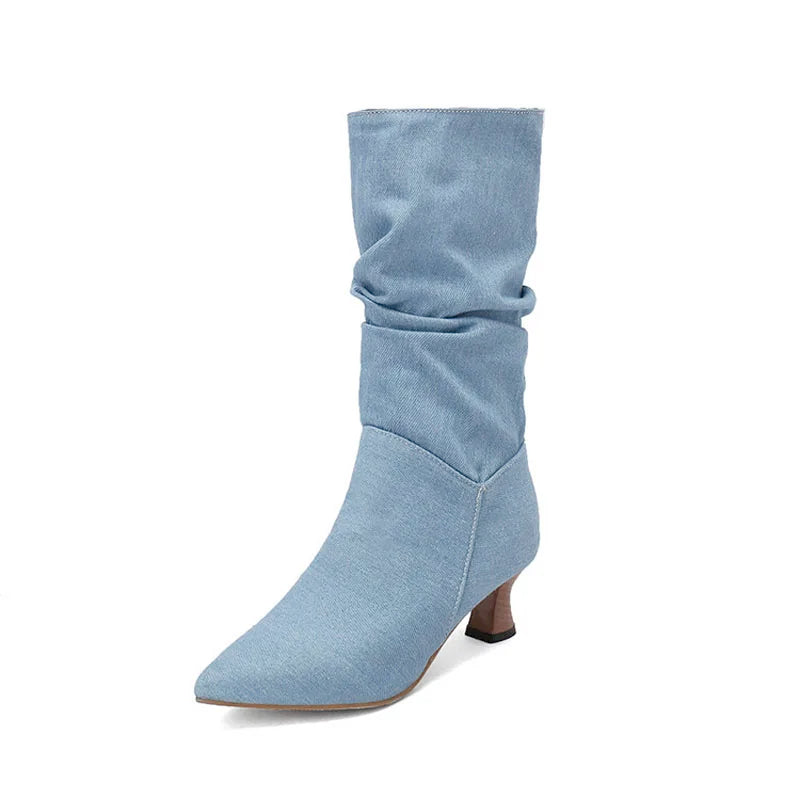 Agathe | Mid-Calf Slip-On Heel Boots