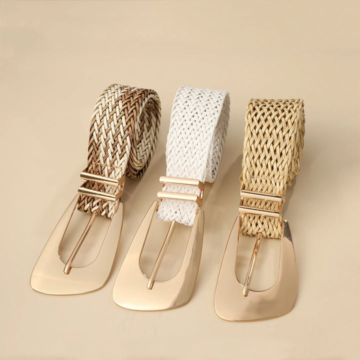 Woven Stretch Belt, Hooked Gold Buckle