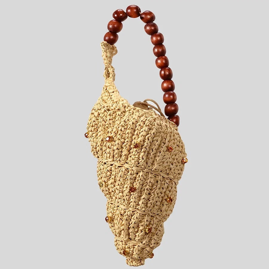 Hand-Woven Conch Shell Bag, Bead Handle