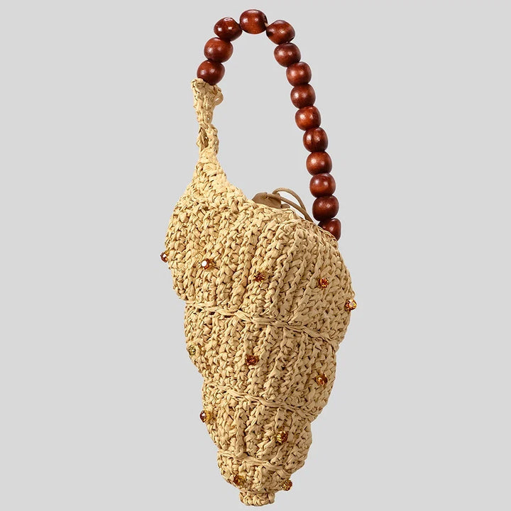 Hand-Woven Conch Shell Bag, Bead Handle