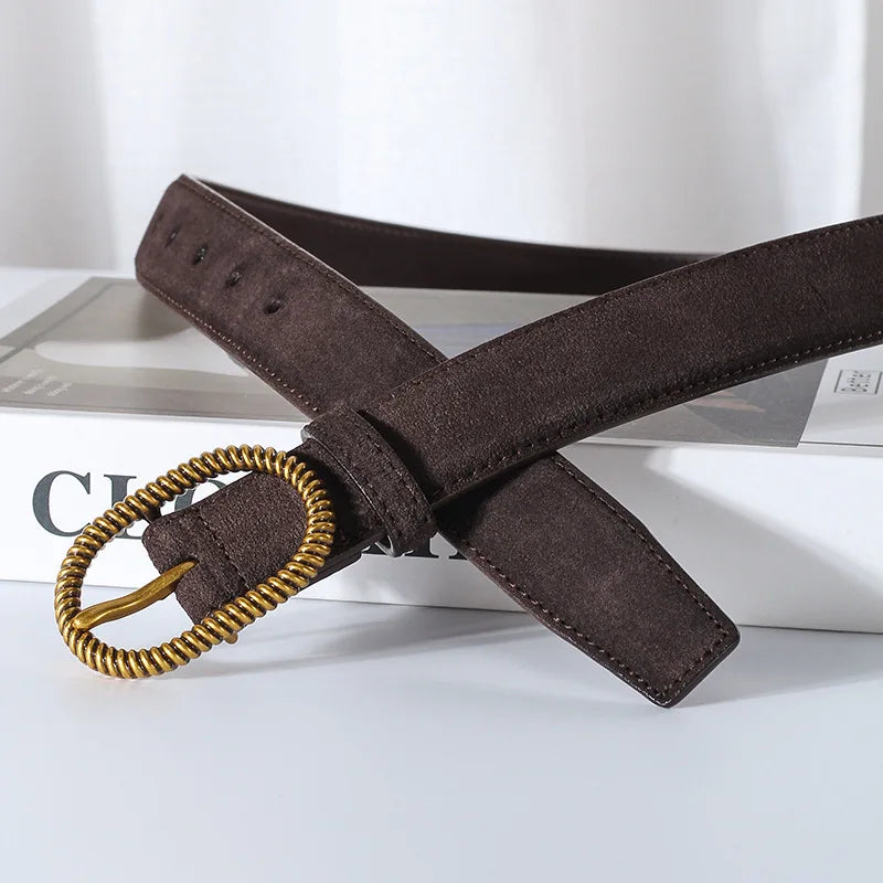 Suede Belt, Twisted Gold Buckle, 100 cm