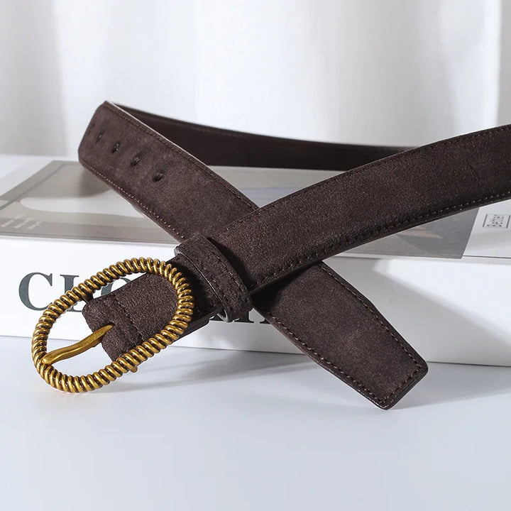 Suede Belt, Twisted Gold Buckle, 100 cm