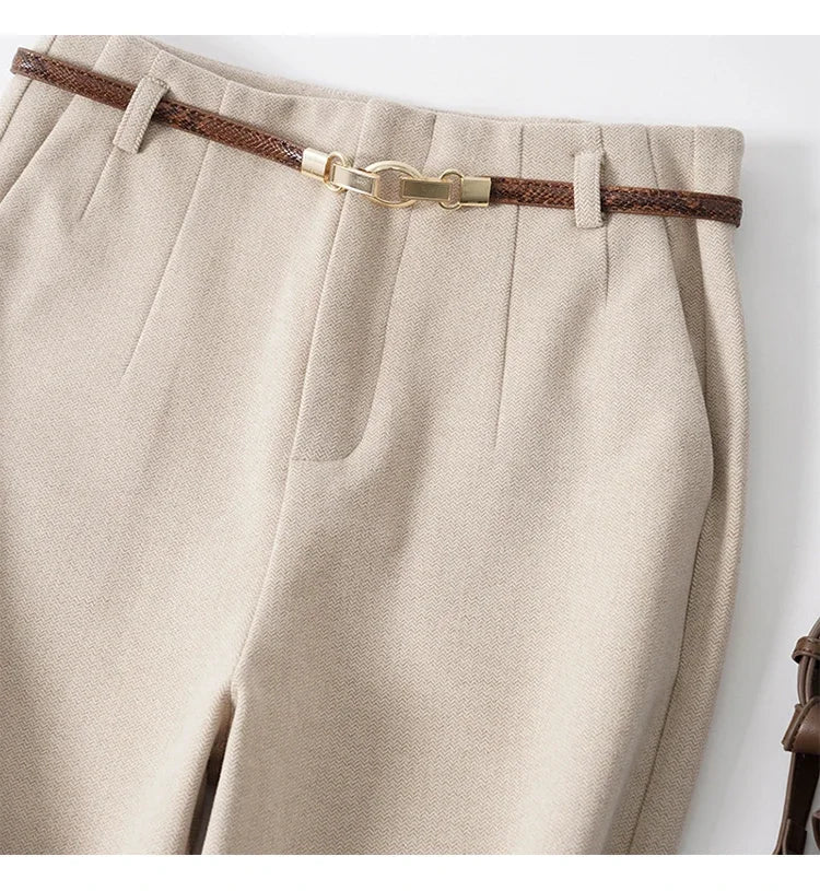 Adelia | 50% Wool Belted Wide Leg Trousers
