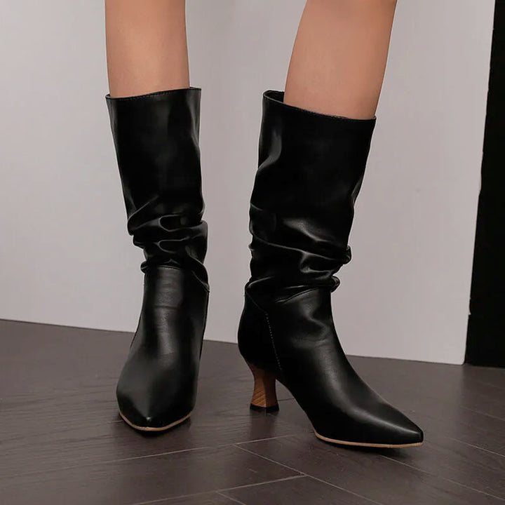 Agathe | Mid-Calf Slip-On Heel Boots