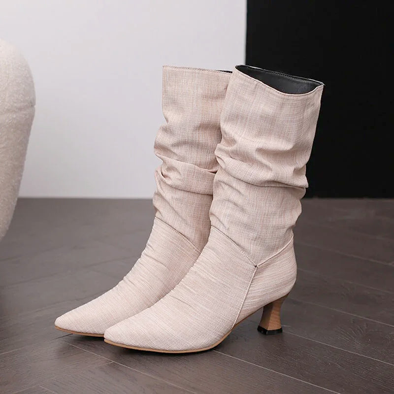 Agathe | Mid-Calf Slip-On Heel Boots