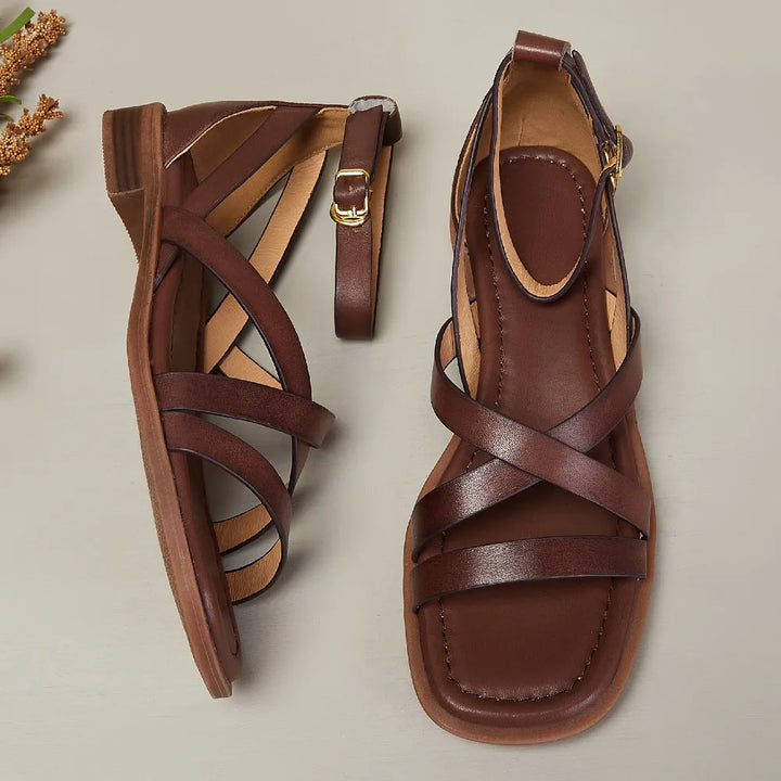 Nora | Woven Leather Ankle Buckle Sandals
