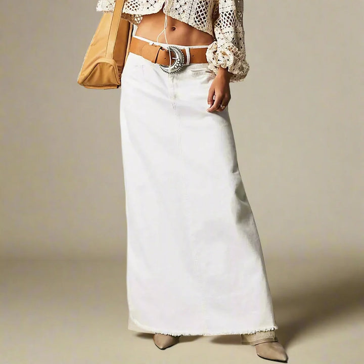 Winnie | Stretch Denim A-Line Maxi Skirt