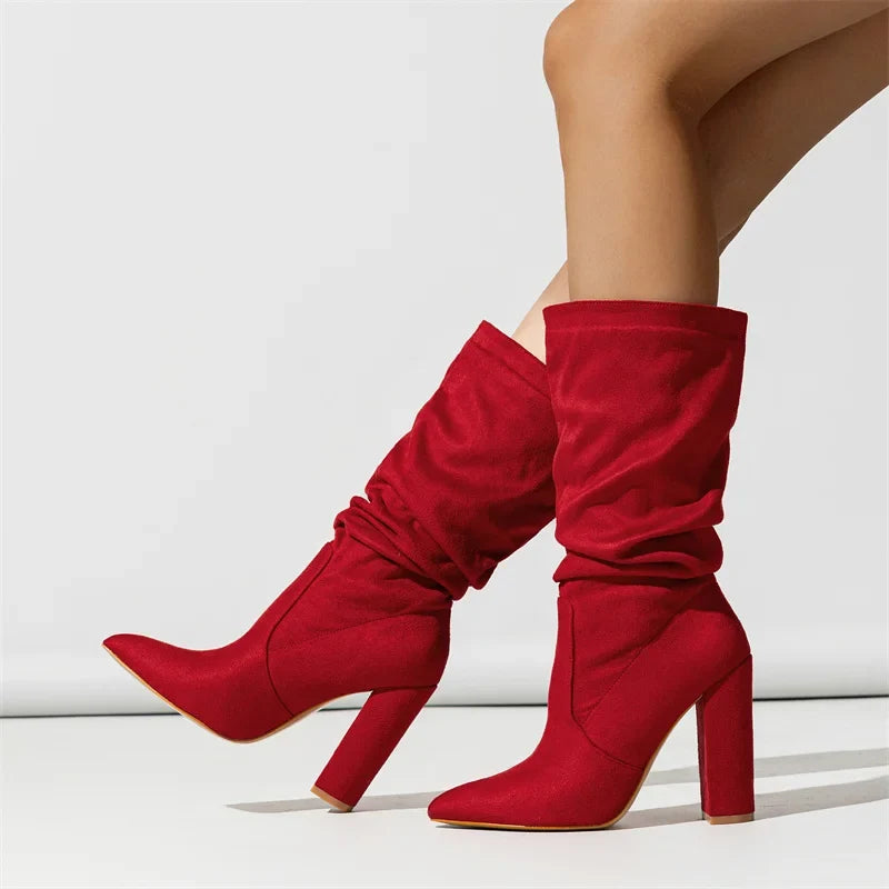 Therese | Pleated Suede Heel Boots