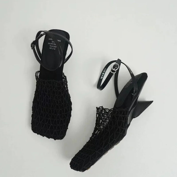 Alida | Braided Linen Square Toe Heels