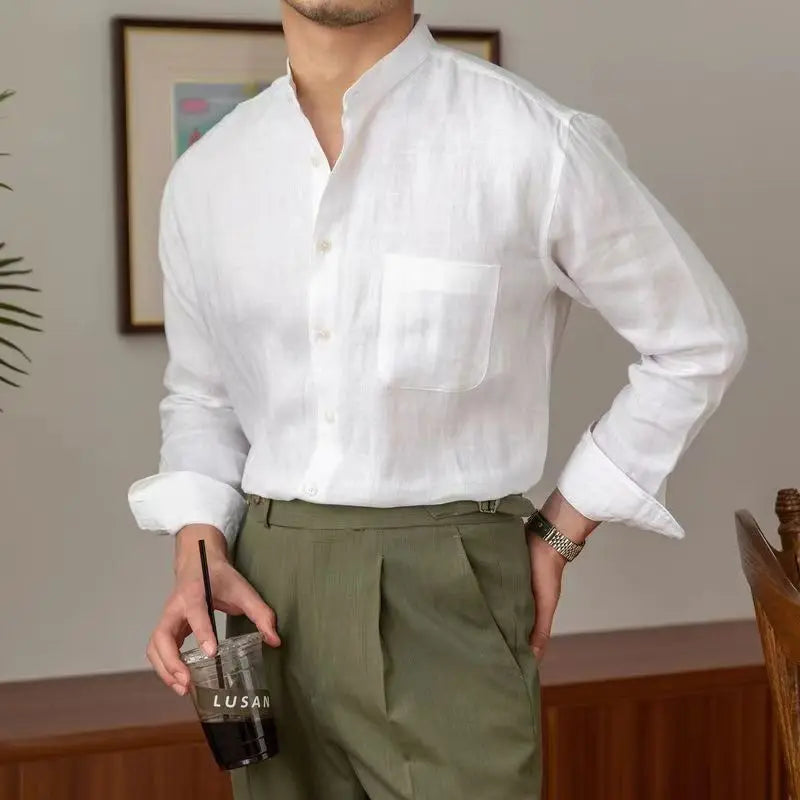 Adélard | Cotton Linen Stand Collar Shirt