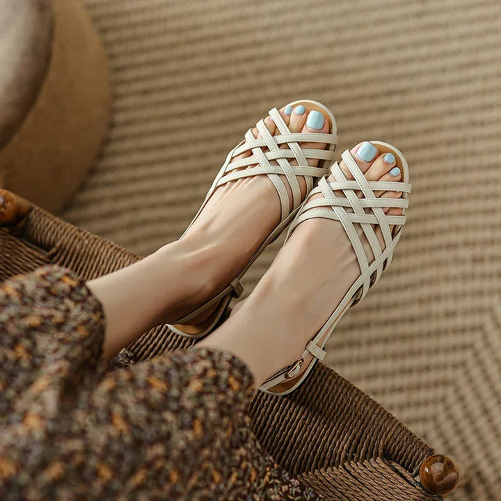 Nancy | Woven Ankle Strap Flat Sandals