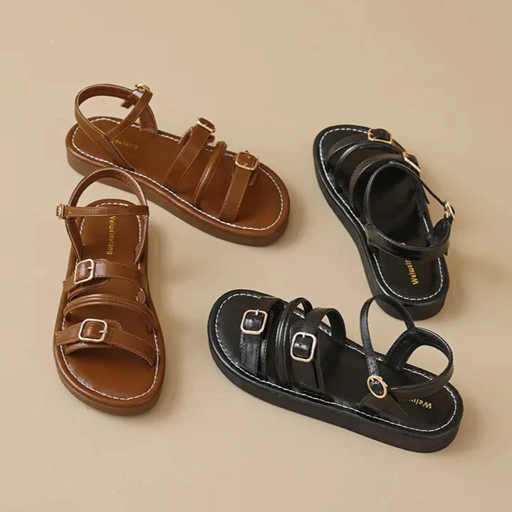 Mabel | Triple Buckle Leather Sandals