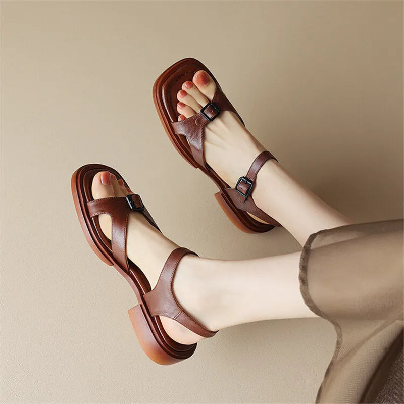 Marianna | Cow Leather Low Block Heel Sandals