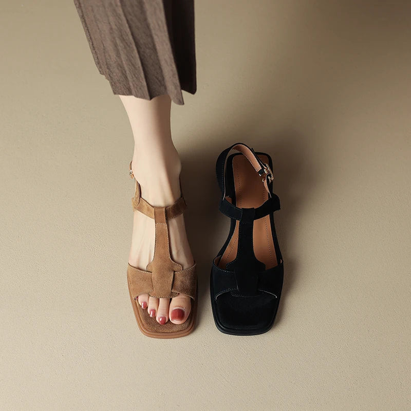 Joyce | Suede T-Strap Block Heels
