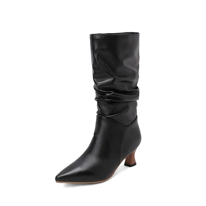 Agathe | Mid-Calf Slip-On Heel Boots