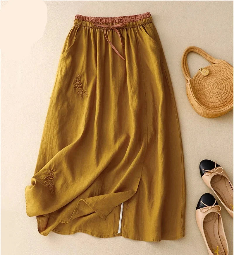 Eudoxie | Embroidered Organic Linen Skirt