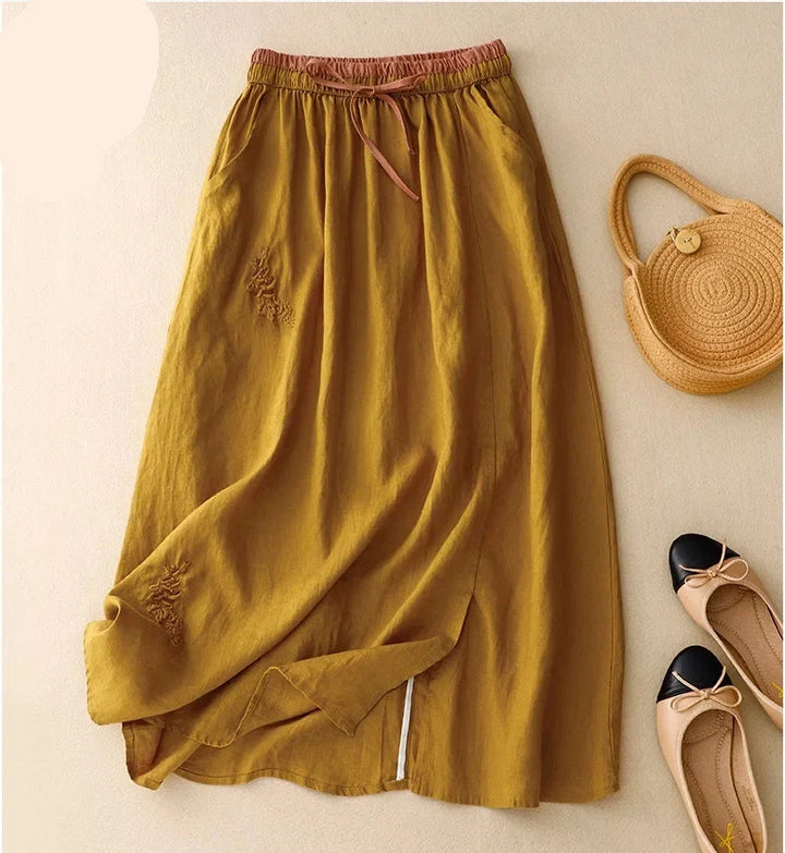 Eudoxie | Embroidered Organic Linen Skirt