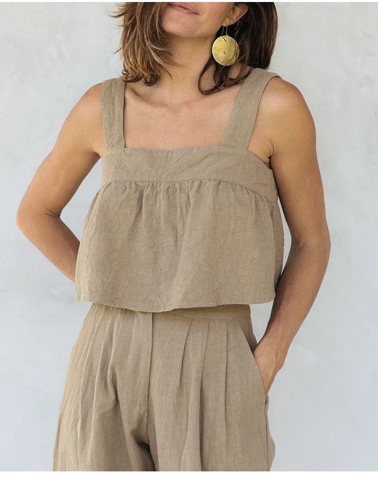 Olympie | Pleated Cotton Linen Culottes
