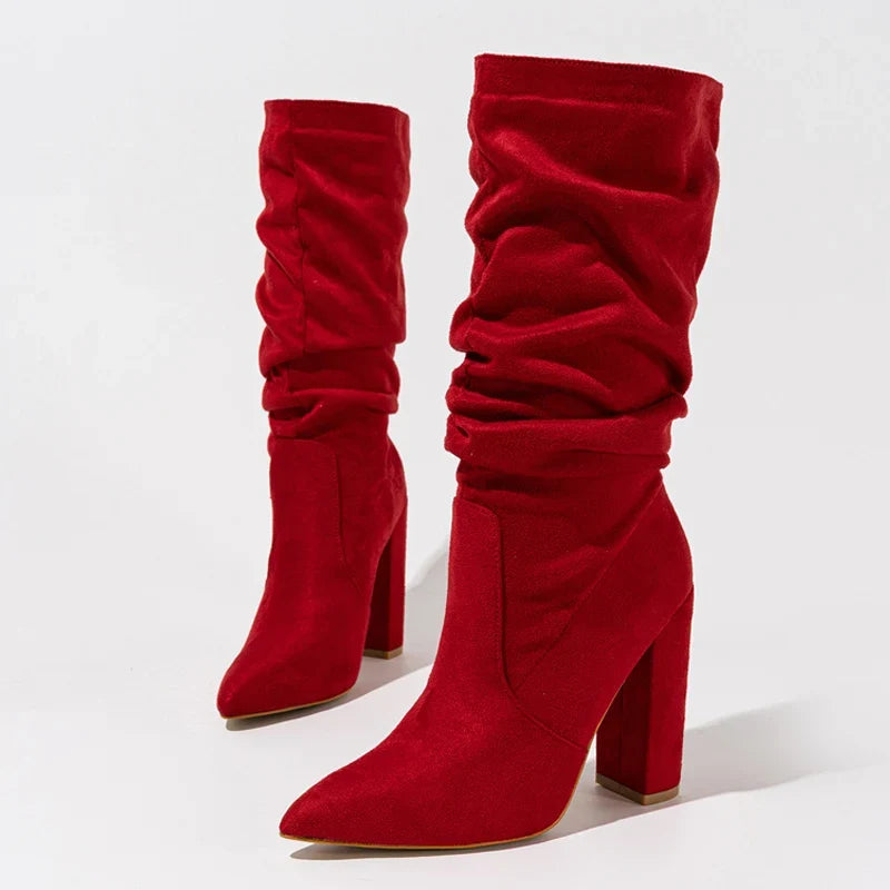Therese | Pleated Suede Heel Boots