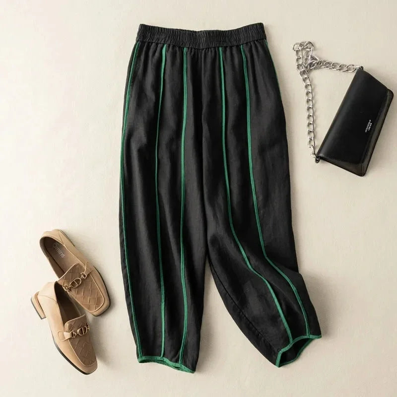 Muguette | Striped Linen Blend Wide Leg Pants