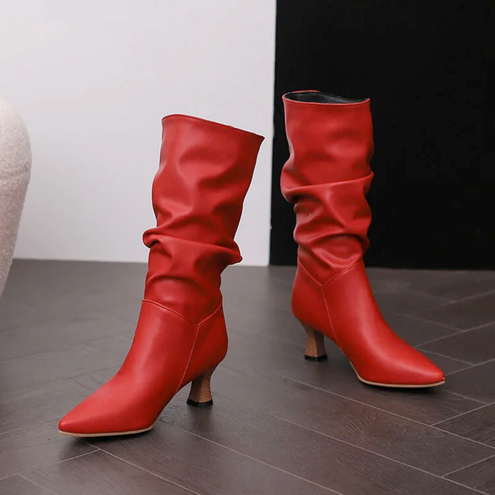 Agathe | Mid-Calf Slip-On Heel Boots