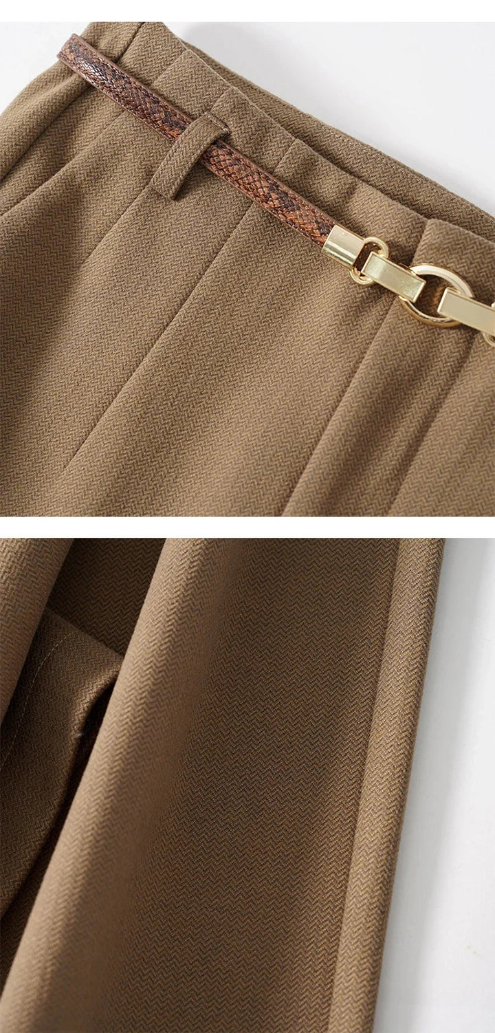 Adelia | 50% Wool Belted Wide Leg Trousers