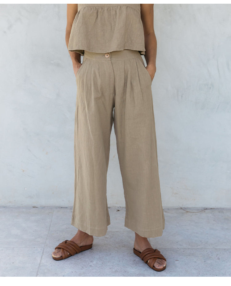 Olympie | Pleated Cotton Linen Culottes